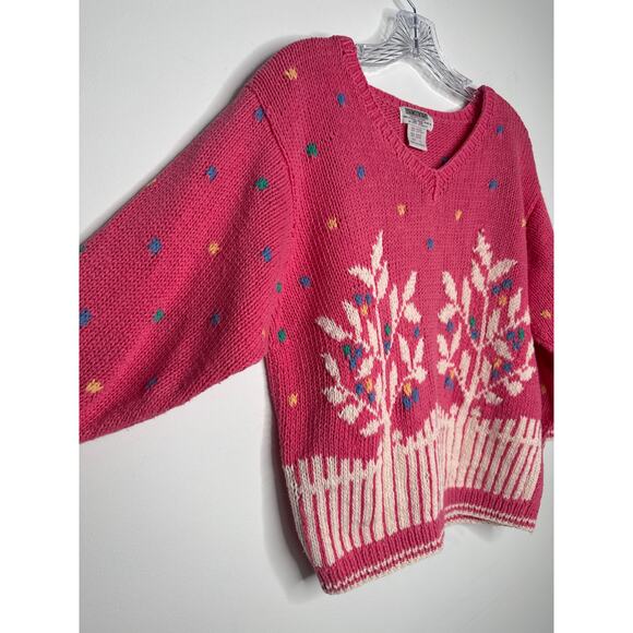 Vintage 80s SKYR Tree Knit Sweater Ramie Cotton Confetti Cottagecore Medium - Picture 9 of 16
